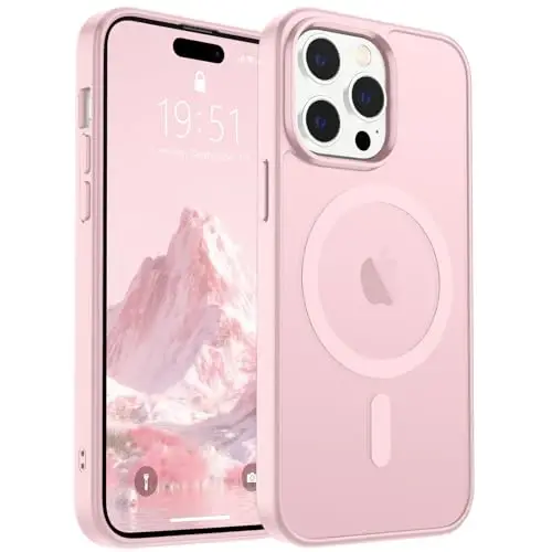 SUPFINE Магнитный чехол для iPhone 14 Pro Max с защитным стеклом (совместим с MagSafe), ударопрочный, матовый, полупрозрачный, военный класс защиты, светло-розовый 