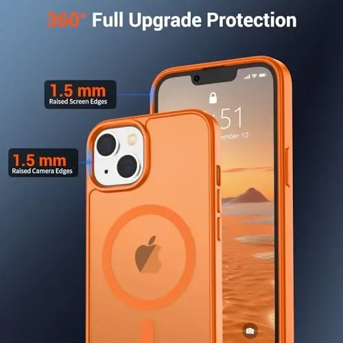 SUPFINE Магнитный чехол для iPhone 15 Plus и iPhone 14 Plus с защитным стеклом (совместим с MagSafe) (защита от падений военного класса), полупрозрачный противоударный чехол, звездный оранжевый - 4