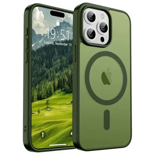 SUPFINE Магнитный чехол для iPhone 15 Pro (совместим с MagSafe) (защита от падений военного класса), полупрозрачный матовый ударопрочный чехол с защитой от отпечатков пальцев, цвет Cangling Green 