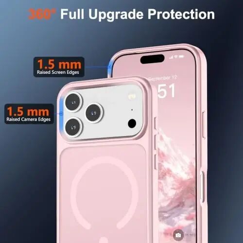 SUPFINE Магнитный чехол для iPhone 17 Pro Max (совместим с MagSafe) (Армейский класс защиты от падений) Полупрозрачный матовый противоударный чехол с защитой от отпечатков пальцев, светло-розовый - 3