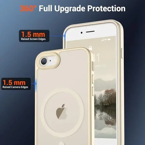 SUPFINE Магнитный чехол для iPhone SE 2022 (3-го)/2020 (2-го), чехол для iPhone 8 (совместим с MagSafe) (военная степень защиты от падений), тонкий полупрозрачный матовый чехол для телефона, античный белый - 3
