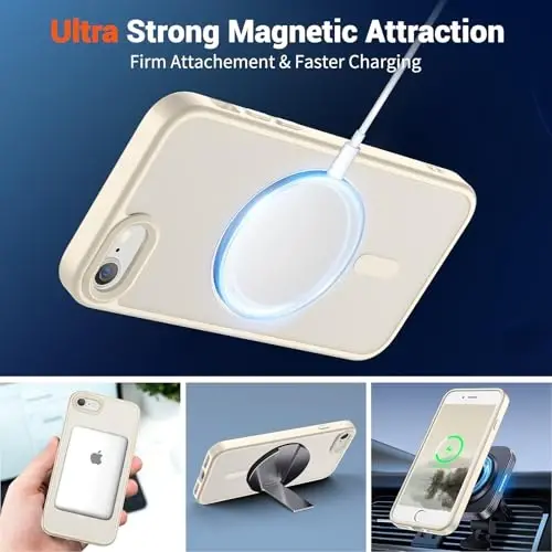 SUPFINE Магнитный чехол для iPhone SE 2022 (3-го)/2020 (2-го), чехол для iPhone 8 (совместим с MagSafe) (военная степень защиты от падений), тонкий полупрозрачный матовый чехол для телефона, античный белый - 5