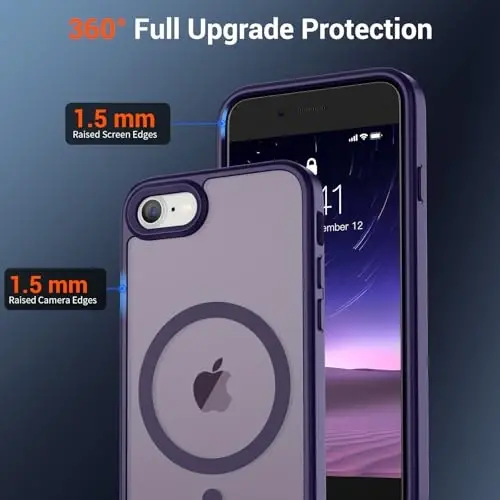 SUPFINE Магнитный чехол для iPhone SE 2022 (3-го)/2020 (2-го), чехол для iPhone 8 (совместим с MagSafe) (военная защита от падений) Тонкий полупрозрачный матовый чехол для телефона, темно-фиолетовый - 4