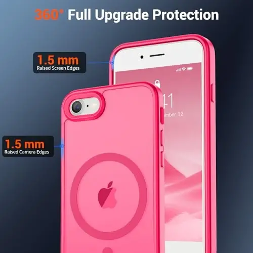 SUPFINE Magnetic for iPhone SE Case 2022 (3rd)/2020 (2nd), iPhone 8 Case (Compatible with MagSafe) (Military Grade Drop Protection) Slim Translucent Matte Phone Case, Hot Pink - 3