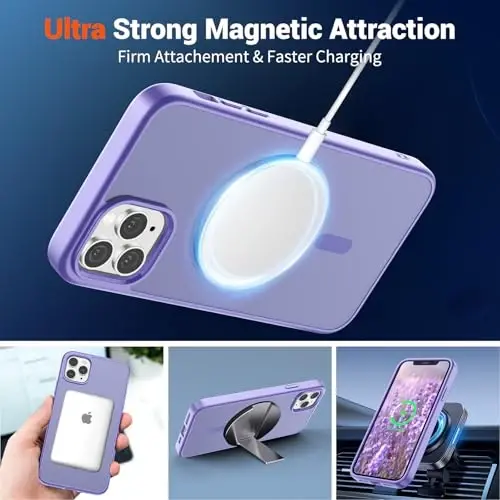 SUPFINE Magnetic for iPhone 11 Pro Max Case Purple | (Compatible with MagSafe)(Military Grade Drop Protection)Shockproof Translucent Matte Phone Cover - 5
