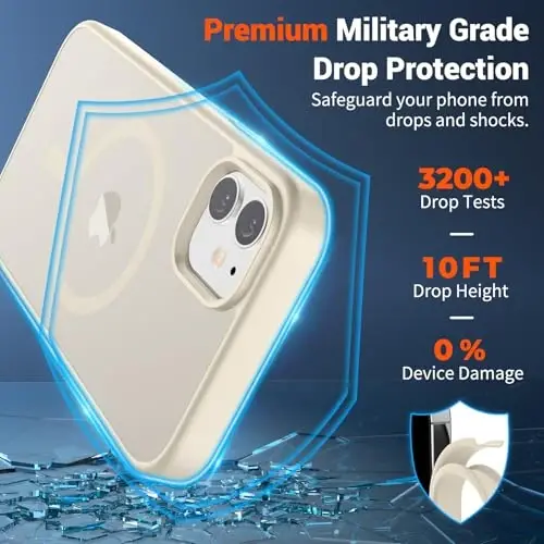SUPFINE Magnetic for iPhone 12 Mini Case & iPhone 13 Mini Case (Compatible with MagSafe) (Military Grade Drop Protection) Slim Translucent Matte Shockproof Phone Cover,Antique White - 2