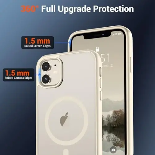 SUPFINE Magnetic for iPhone 12 Mini Case & iPhone 13 Mini Case (Compatible with MagSafe) (Military Grade Drop Protection) Slim Translucent Matte Shockproof Phone Cover,Antique White - 3