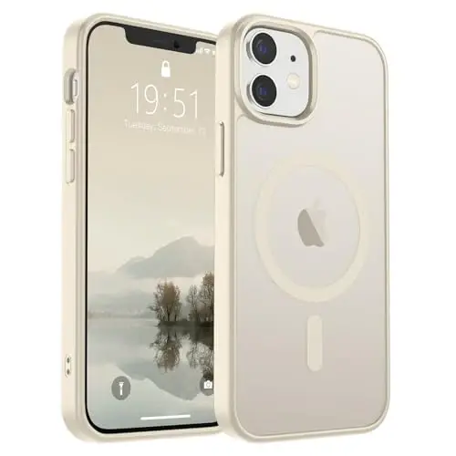 SUPFINE Magnetic for iPhone 12 Mini Case & iPhone 13 Mini Case (Compatible with MagSafe) (Military Grade Drop Protection) Slim Translucent Matte Shockproof Phone Cover,Antique White 
