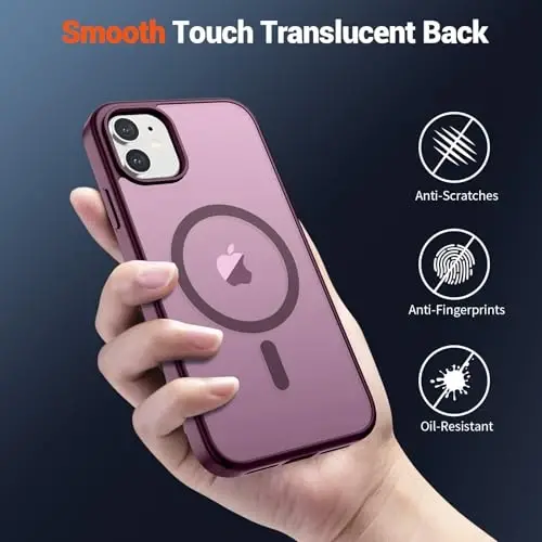 SUPFINE Magnetic for iPhone 12 Mini Case & iPhone 13 Mini Case (Compatible with MagSafe) (Military Grade Drop Protection) Slim Translucent Matte Shockproof Phone Cover,Wine Red - 6