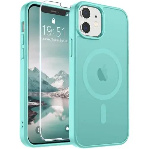 SUPFINE Magnetic for iPhone 12 Mini Case/iPhone 13 Mini Case Blue Green | With Screen Protector, Translucent Matte, Compatible with MagSafe, Military Grade Drop Proof, Rugged Shockproof Protective 