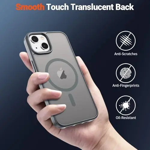 SUPFINE Magnetic for iPhone 15 Plus Case & iPhone 14 Plus Case(Compatible with MagSafe) (Military Grade Drop Protection) Slim Translucent Shockproof with Anti-Fingerprint Phone Case,Gray - 6