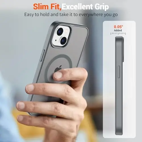 SUPFINE Magnetic for iPhone 15 Plus Case & iPhone 14 Plus Case(Compatible with MagSafe) (Military Grade Drop Protection) Slim Translucent Shockproof with Anti-Fingerprint Phone Case,Gray - 7