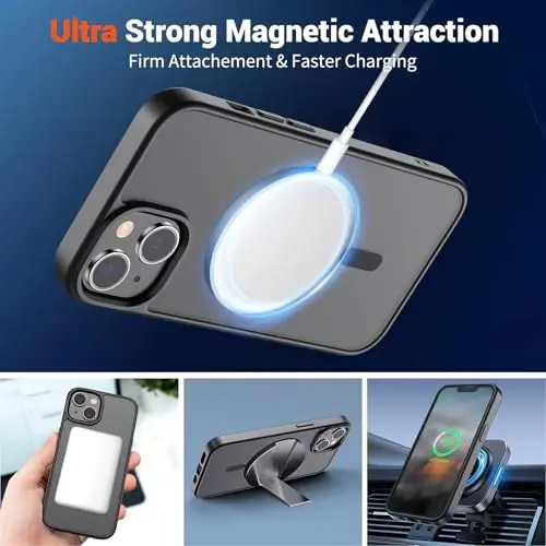 SUPFINE Magnetic for iPhone 15 Plus Case & iPhone 14 Plus Case(Compatible with MagSafe)(10 FT Military Grade Drop Protection) Slim Translucent Shockproof with Anti-Fingerprint Phone Case,Black - 4