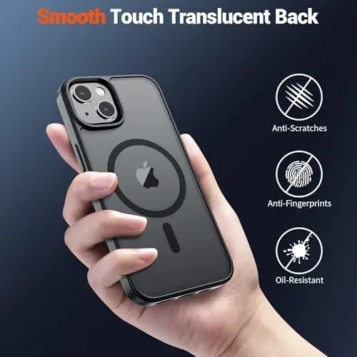 SUPFINE Magnetic for iPhone 15 Plus Case & iPhone 14 Plus Case(Compatible with MagSafe)(10 FT Military Grade Drop Protection) Slim Translucent Shockproof with Anti-Fingerprint Phone Case,Black - 5