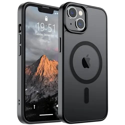SUPFINE Magnetic for iPhone 15 Plus Case & iPhone 14 Plus Case(Compatible with MagSafe)(10 FT Military Grade Drop Protection) Slim Translucent Shockproof with Anti-Fingerprint Phone Case,Black 