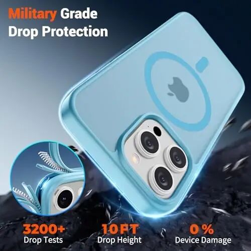 SUPFINE Magnetic for iPhone 15 Pro Max Case (Compatible with MagSafe) (Military Grade Drop Protection) Translucent Matte with Anti-Fingerprint Phone Case,Light Blue - 4