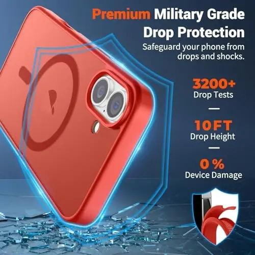 SUPFINE Magnetic for iPhone 16 Case (Compatible with MagSafe) (Military Grade Drop Protection) Slim Translucent Matte Shockproof Phone Cover,Red - 3