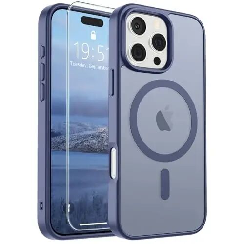 SUPFINE Magnetic for iPhone 16 Pro Max Case Lavender Gray | With Screen Protector, Translucent Matte, Compatible with MagSafe, Military Grade Drop Proof, Rugged Shockproof Protective 