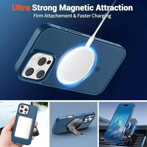 SUPFINE Magnetic for iPhone 16 Pro Max Case (Compatible with MagSafe) (Military Grade Drop Protection) Translucent Matte Shockproof with Anti-Fingerprint Phone Case,Deep Blue - 5