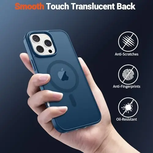 SUPFINE Magnetic for iPhone 16 Pro Max Case (Compatible with MagSafe) (Military Grade Drop Protection) Translucent Matte Shockproof with Anti-Fingerprint Phone Case,Deep Blue - 6