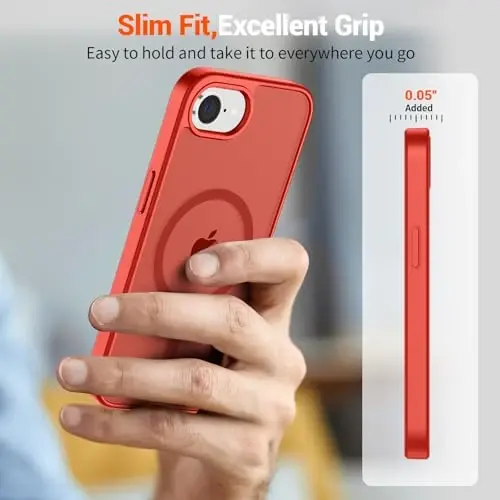 SUPFINE Magnetic for iPhone 16e Case 2025 (Compatible with MagSafe)(Military Grade Drop Protection) Slim Translucent Matte Shockproof with Anti-Fingerprint Phone Case,Red - 7