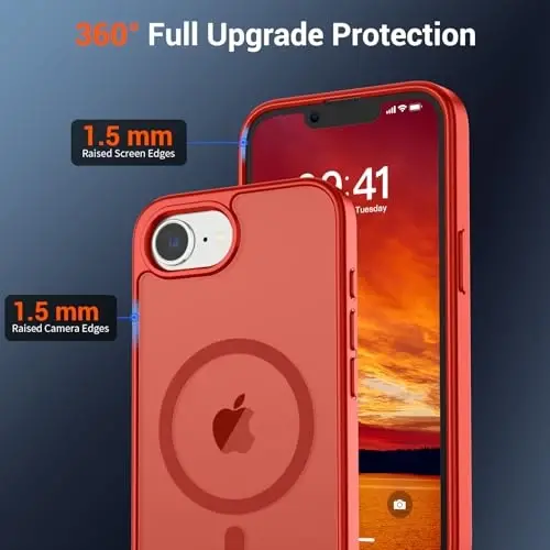SUPFINE Magnetic for iPhone 16e Case 2025 (Compatible with MagSafe)(Military Grade Drop Protection) Slim Translucent Matte Shockproof with Anti-Fingerprint Phone Case,Red - 2