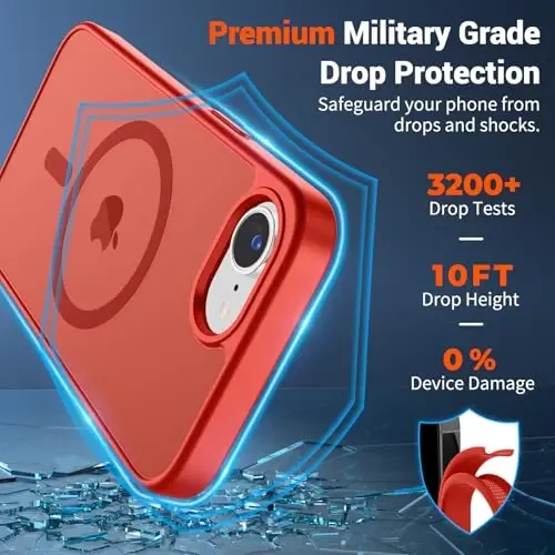 SUPFINE Magnetic for iPhone 17e Case/iPhone 16e Case (Compatible with MagSafe)(Military Grade Drop Protection) Slim Translucent Matte Shockproof with Anti-Fingerprint Phone Case,Red 