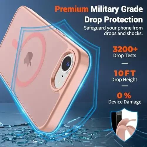 SUPFINE Magnetic for iPhone 16e Case 2025 (Compatible with MagSafe)(Military Grade Drop Protection) Slim Translucent Matte Shockproof with Anti-Fingerprint Phone Case,Pink - 3
