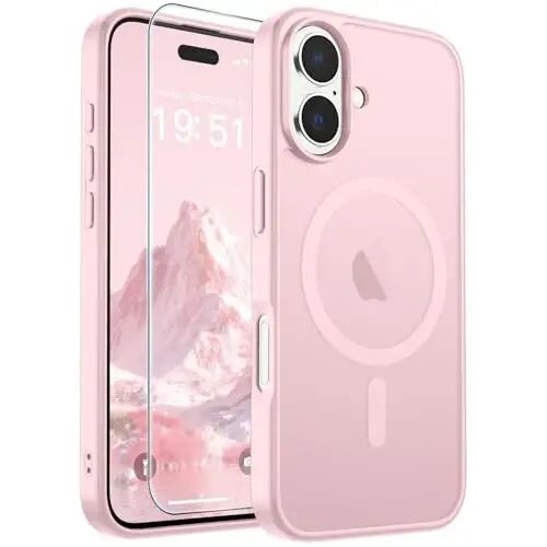 SUPFINE Magnetic for iPhone 17 Case Light Pink with Screen Protector | Translucent Matte Phone Cover, Compatible with MagSafe, Military Grade Drop Proof, Rugged Shockproof Protective 