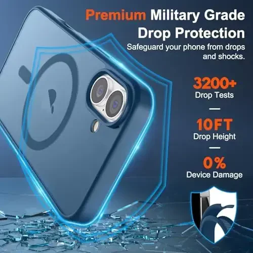 SUPFINE Magnetic for iPhone 17 Case (Compatible with MagSafe)(Military Grade Drop Protection) Translucent Matte Shockproof with Anti-Fingerprint Phone Cover 2025,Deep Blue - 3