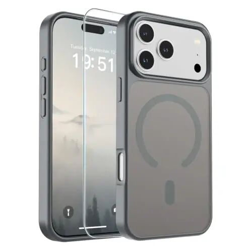SUPFINE Magnetic for iPhone 17 Pro Case Gray | With Screen Protector, Translucent Matte, Compatible with MagSafe, Military Grade Drop Proof, Rugged Shockproof Protective 