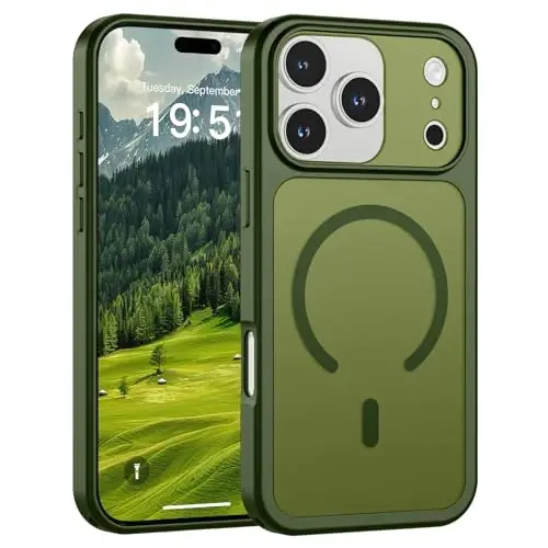 SUPFINE Magnetic for iPhone 17 Pro Case Cangling Green | (Compatible with MagSafe)(Military Grade Drop Protection)(Camera Protection)Translucent Matte Phone Cover 
