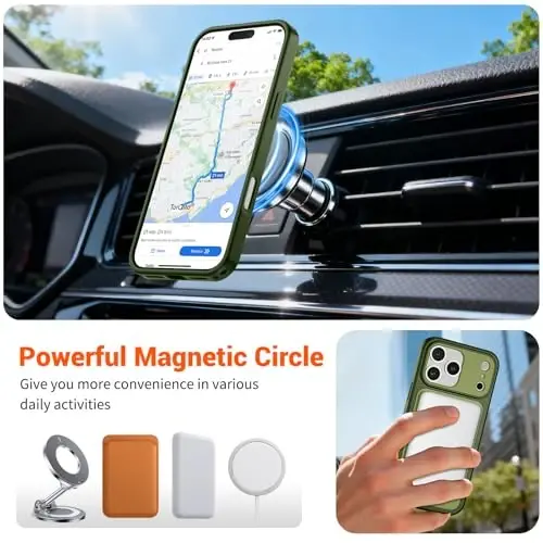 SUPFINE Magnetic for iPhone 17 Pro Case Cangling Green | (Compatible with MagSafe)(Military Grade Drop Protection)(Camera Protection)Translucent Matte Phone Cover - 4