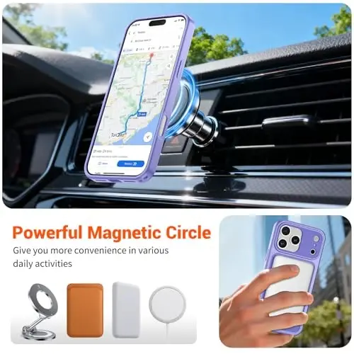 SUPFINE Magnetic for iPhone 17 Pro Case Purple | (Compatible with MagSafe)(Military Grade Drop Protection)(Camera Protection)Translucent Matte Phone Cover - 4