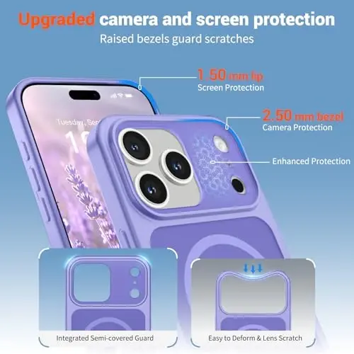 SUPFINE Magnetic for iPhone 17 Pro Case Purple | (Compatible with MagSafe)(Military Grade Drop Protection)(Camera Protection)Translucent Matte Phone Cover - 6
