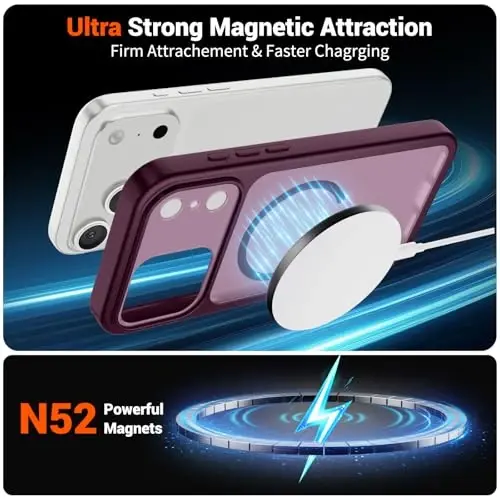 SUPFINE Magnetic for iPhone 17 Pro Case Wine Red | (Compatible with MagSafe)(Military Grade Drop Protection)(Camera Protection)Translucent Matte Phone Cover - 5