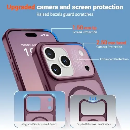 SUPFINE Magnetic for iPhone 17 Pro Case Wine Red | (Compatible with MagSafe)(Military Grade Drop Protection)(Camera Protection)Translucent Matte Phone Cover - 6