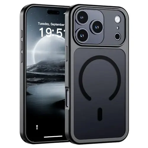 SUPFINE Magnetic for iPhone 17 Pro Case Black | (Compatible with MagSafe)(Military Grade Drop Protection)(Camera Protection)Translucent Matte Phone Cover 