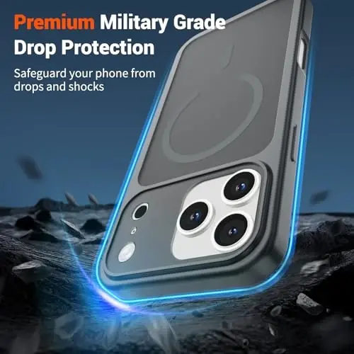 SUPFINE Magnetic for iPhone 17 Pro Case Gray | (Compatible with MagSafe)(Military Grade Drop Protection)(Camera Protection)Translucent Matte Phone Cover - 3