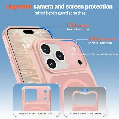 SUPFINE Magnetic for iPhone 17 Pro Case Pink | (Compatible with MagSafe)(Military Grade Drop Protection)(Camera Protection)Translucent Matte Phone Cover - 6
