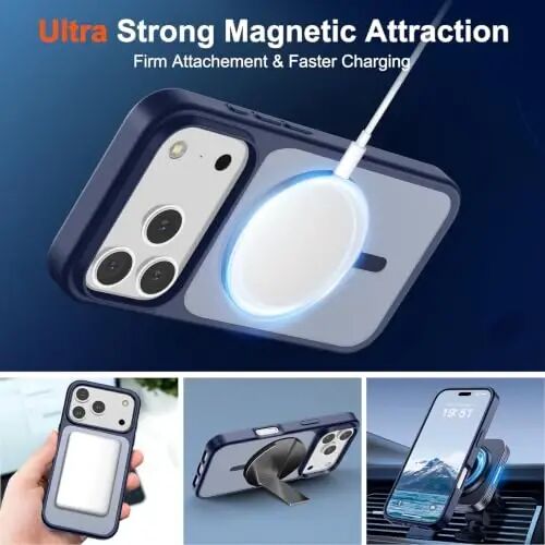 SUPFINE Magnetic for iPhone 17 Pro Case Navy Blue | With Screen Protector, Translucent Matte, Compatible with MagSafe, Military Grade Drop Proof, Rugged Shockproof Protective 
