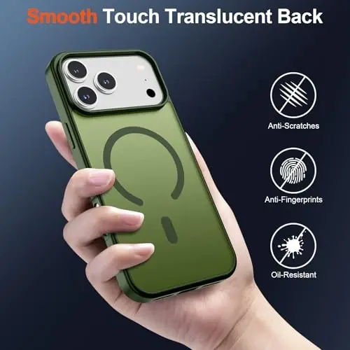 SUPFINE Magnetic for iPhone 17 Pro Case (Compatible with MagSafe)(Military Grade Drop Protection) Translucent Matte Shockproof with Anti-Fingerprint Phone Cover 2025,Cangling Green - 6