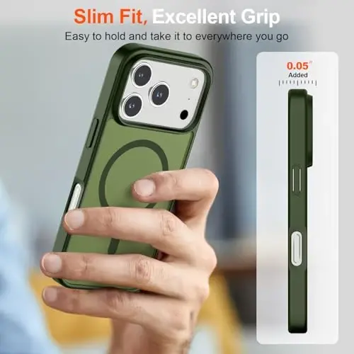 SUPFINE Magnetic for iPhone 17 Pro Case (Compatible with MagSafe)(Military Grade Drop Protection) Translucent Matte Shockproof with Anti-Fingerprint Phone Cover 2025,Cangling Green - 7