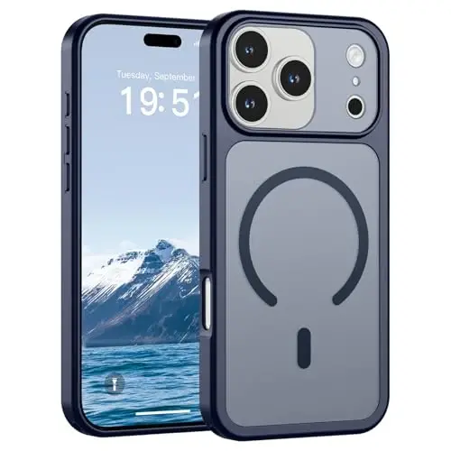 SUPFINE Magnetic for iPhone 17 Pro Max Case Navy Blue | (Compatible with MagSafe)(Military Grade Drop Protection)(Camera Protection)Translucent Matte Phone Cover 