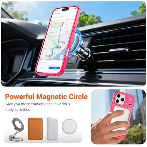 SUPFINE Magnetic for iPhone 17 Pro Max Case Hot Pink | (Compatible with MagSafe)(Military Grade Drop Protection)(Camera Protection)Translucent Matte Phone Cover - 4