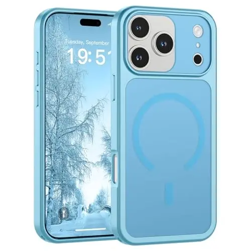 SUPFINE Magnetic for iPhone 17 Pro Max Case (Compatible with MagSafe)(Military Grade Drop Protection)(Camera Protection) Translucent Matte Shockproof Phone Cover,Light Blue 