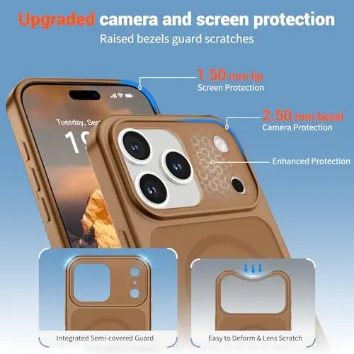 SUPFINE Magnetic for iPhone 17 Pro Max Case Brown | (Compatible with MagSafe)(Military Grade Drop Protection)(Camera Protection)Translucent Matte Phone Cover - 6