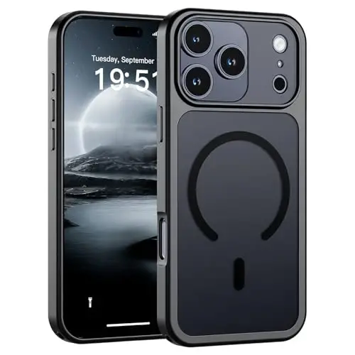 SUPFINE Magnetic for iPhone 17 Pro Max Case Black | (Compatible with MagSafe)(Military Grade Drop Protection)(Camera Protection)Translucent Matte Phone Cover 