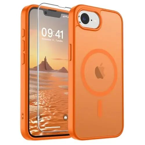 SUPFINE Magnetic for iPhone 17e Case/iPhone 16e Case Starry Orange | With Screen Protector, Translucent Matte, Compatible with MagSafe, Military Grade Drop Proof, Rugged Shockproof Protective 