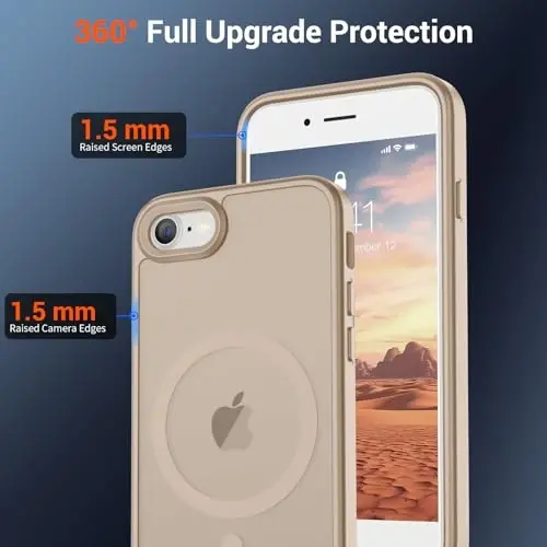 SUPFINE Magnetic for iPhone SE Case 2022 (3rd)/2020 (2nd), iPhone 8 Case (Compatible with MagSafe) (Military Grade Drop Protection) Slim Translucent Matte Phone Case,Desert Gold - 3